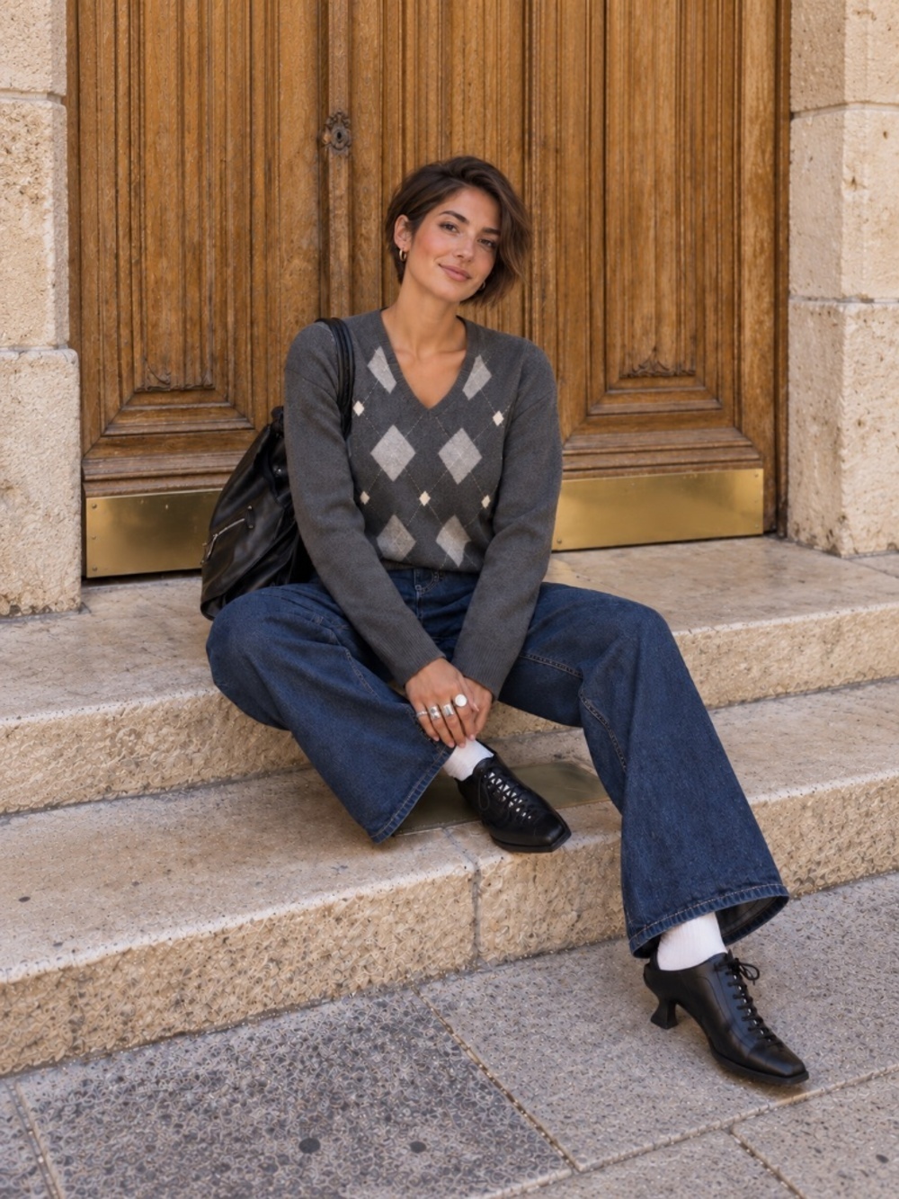 Charter Club charcoal grey argyle Vneck two-ply cashmere womens sweater Large - Picture 10 of 10